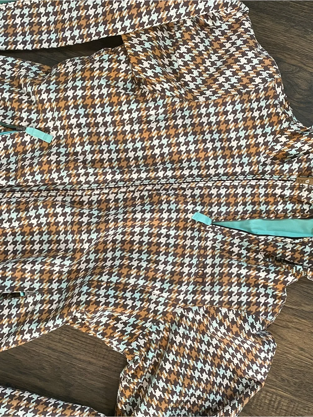 Burton Kids Brown Houndstooth Hooded Raincoat with Mint Accents